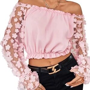 Chic Pink Floral Off-Shoulder Blouse